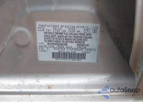 2013 Nissan Versa 1.6 S from USA, damaged, VIN 3N1CN7AP4DL887200